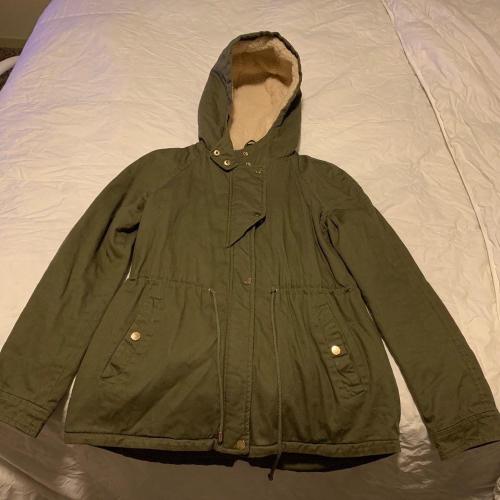 Green utility parka style jacket